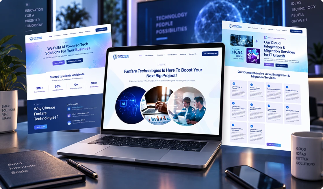 AI powered technology platform homepage shown on a laptop