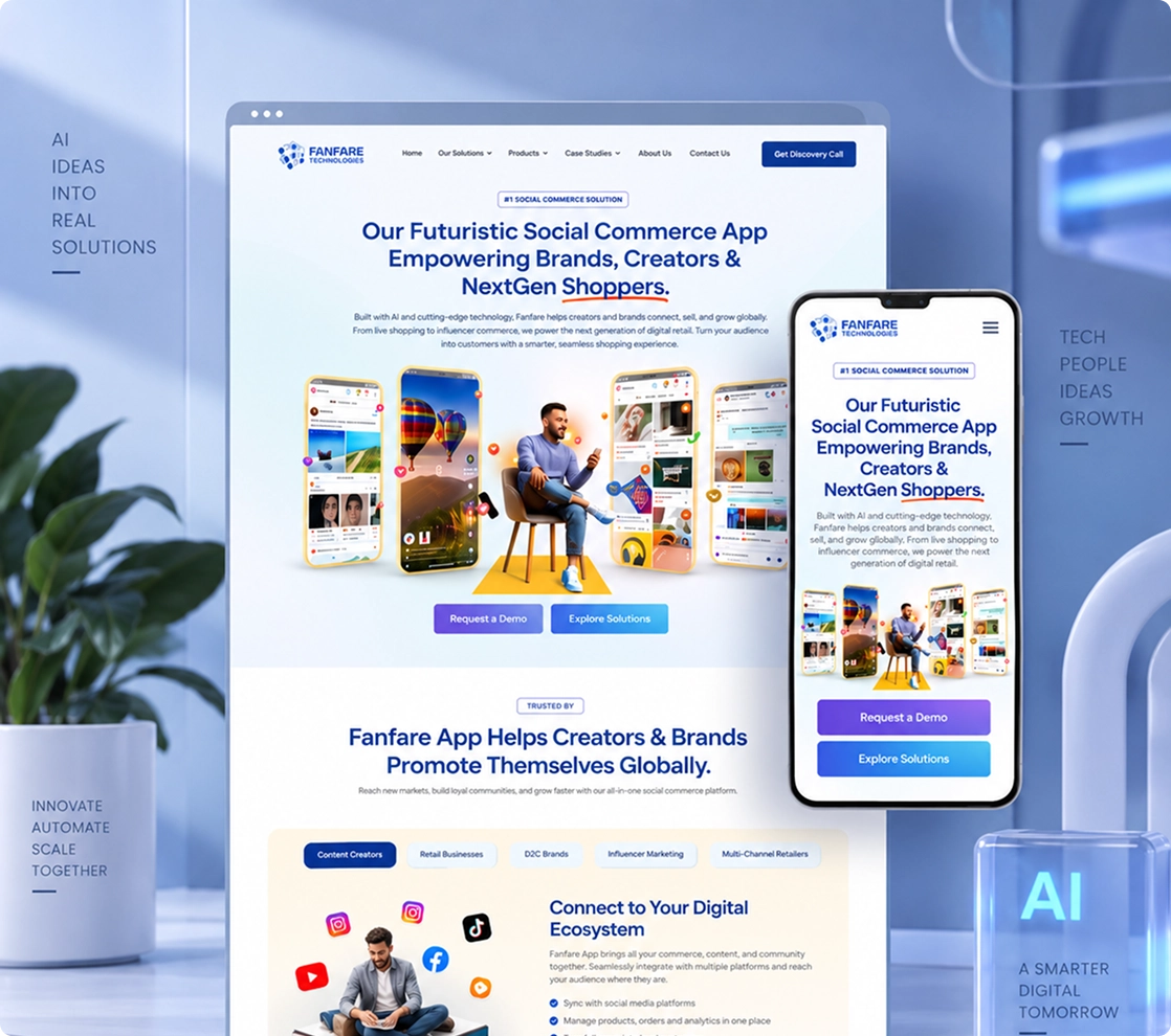 AI powered technology platform homepage shown on a laptop