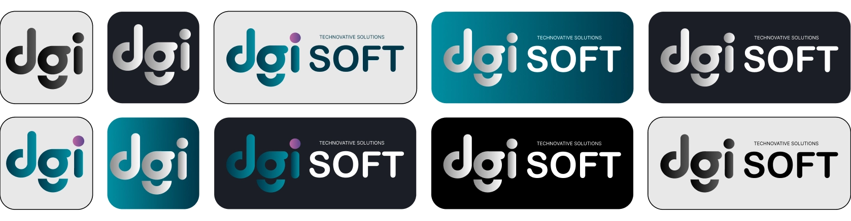 DGIsoft logo shown in its color variations across different backgrounds