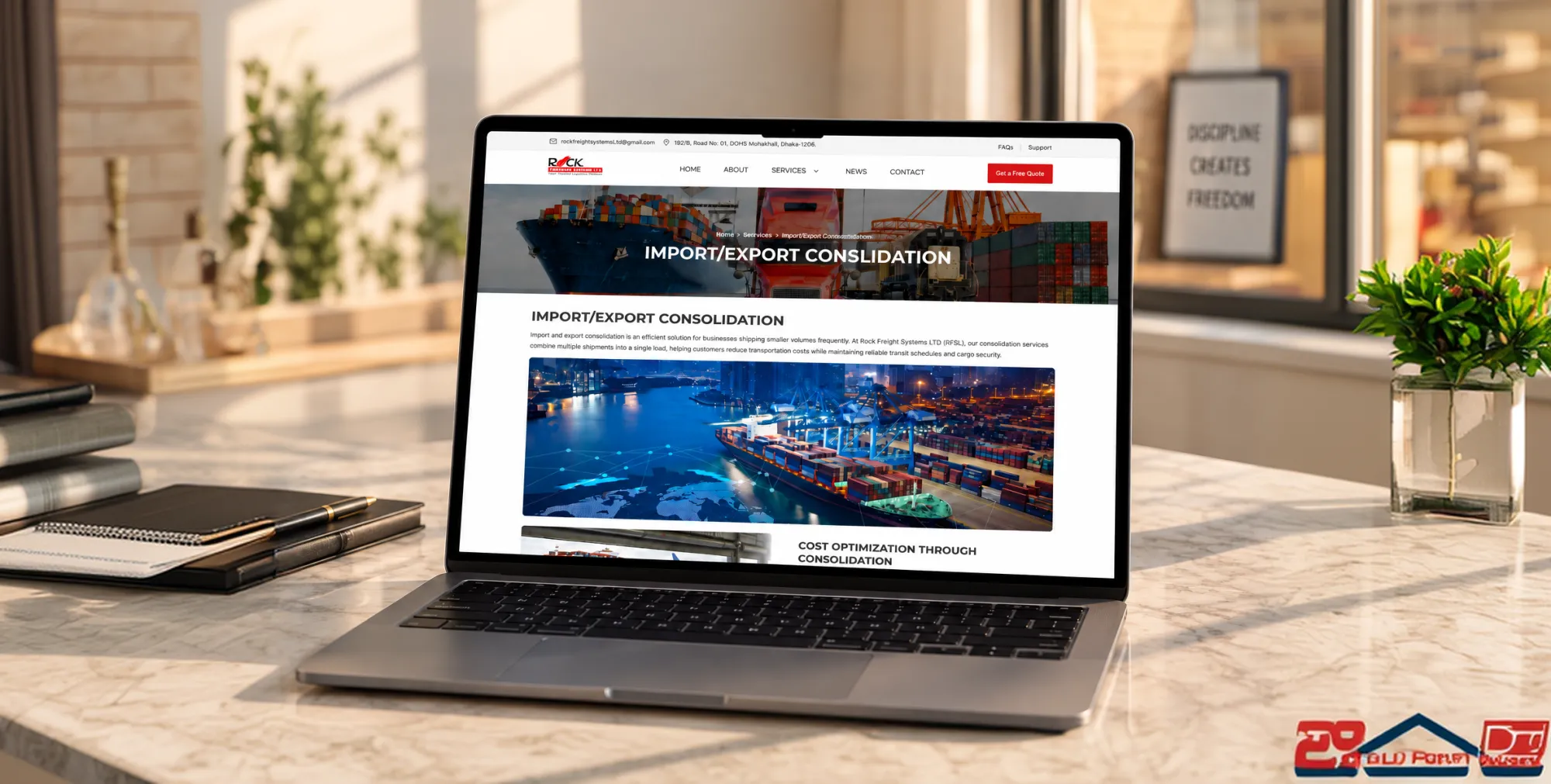 Digital freight platform homepage shown on a laptop