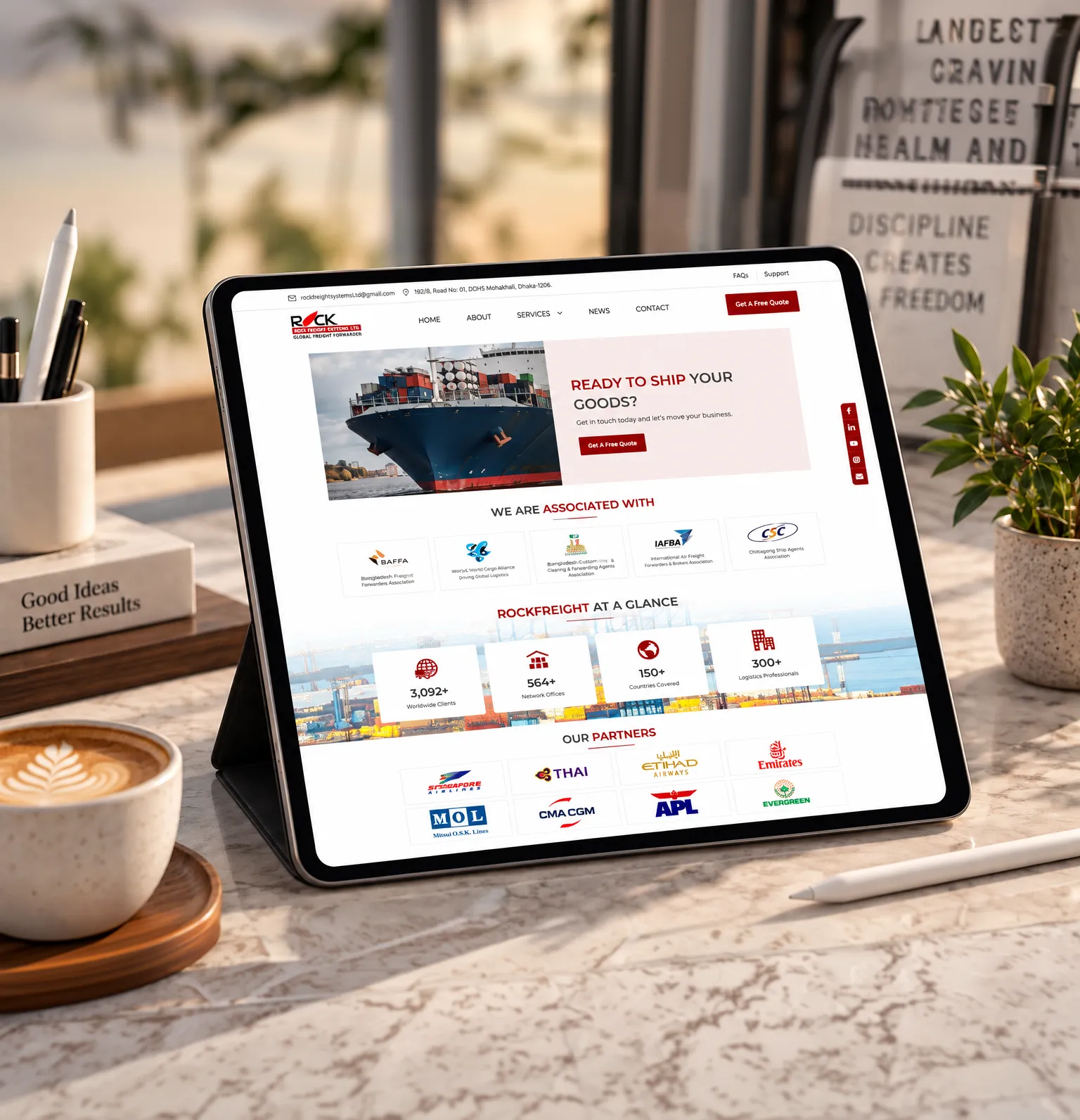 Freight service listing view shown on a tablet