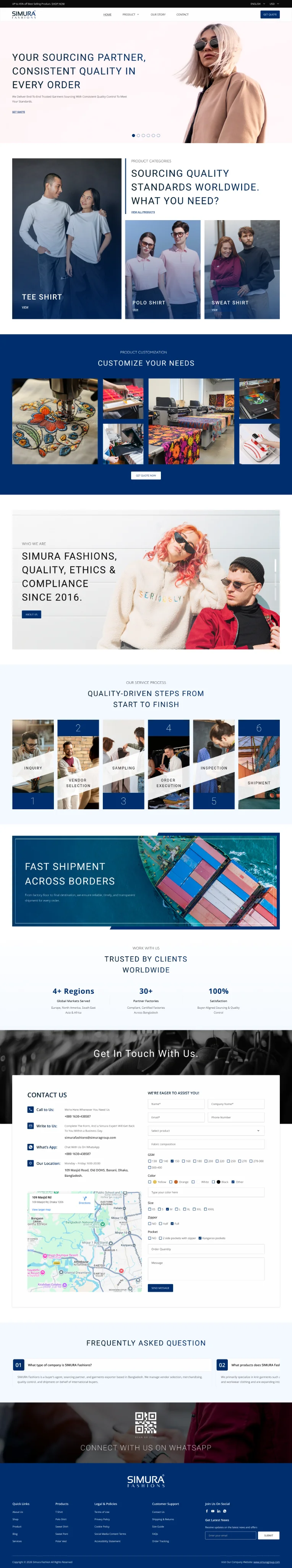 Screenshot of the Simura Fashions sourcing website homepage