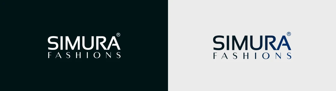 Simura Fashions logo on light and dark backgrounds