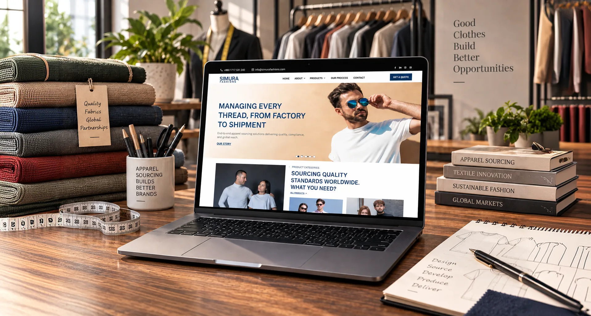 Simura Fashions homepage shown on a laptop