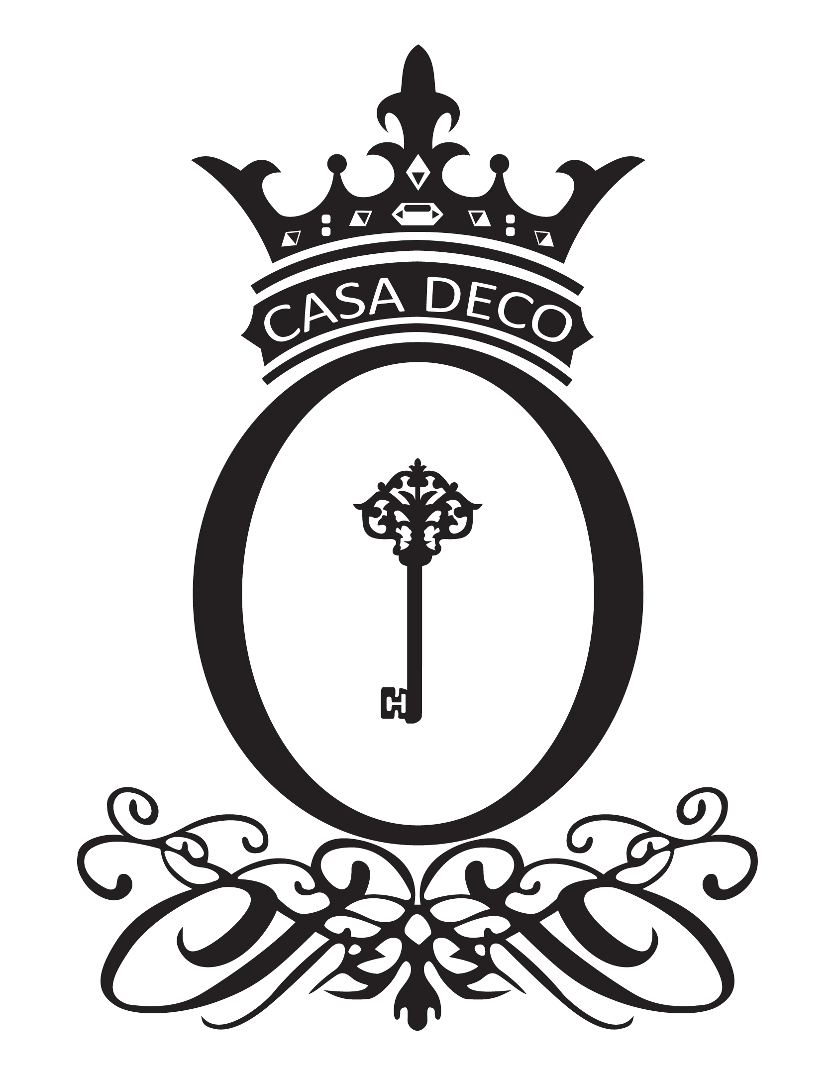 Casa Deco logo, a crest with a crown and ornate key