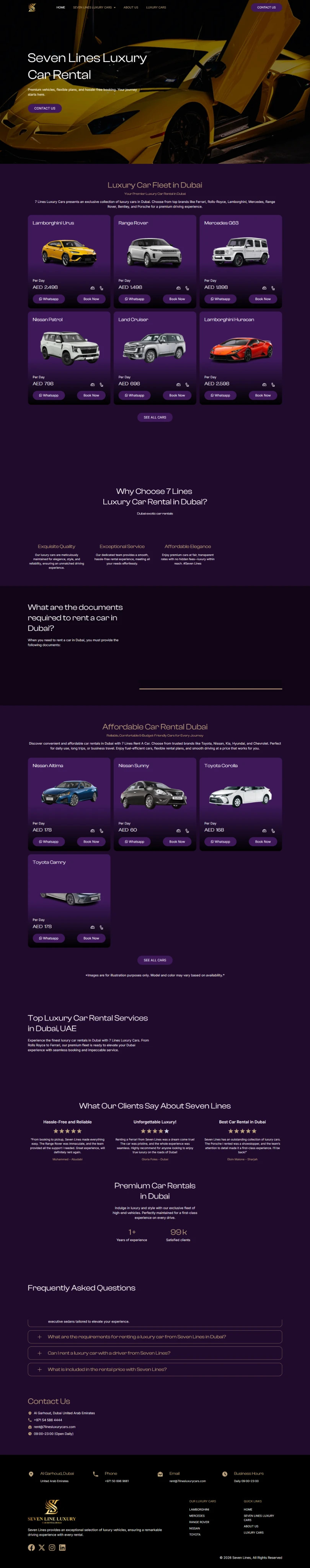 Screenshot of the luxury car rental platform homepage