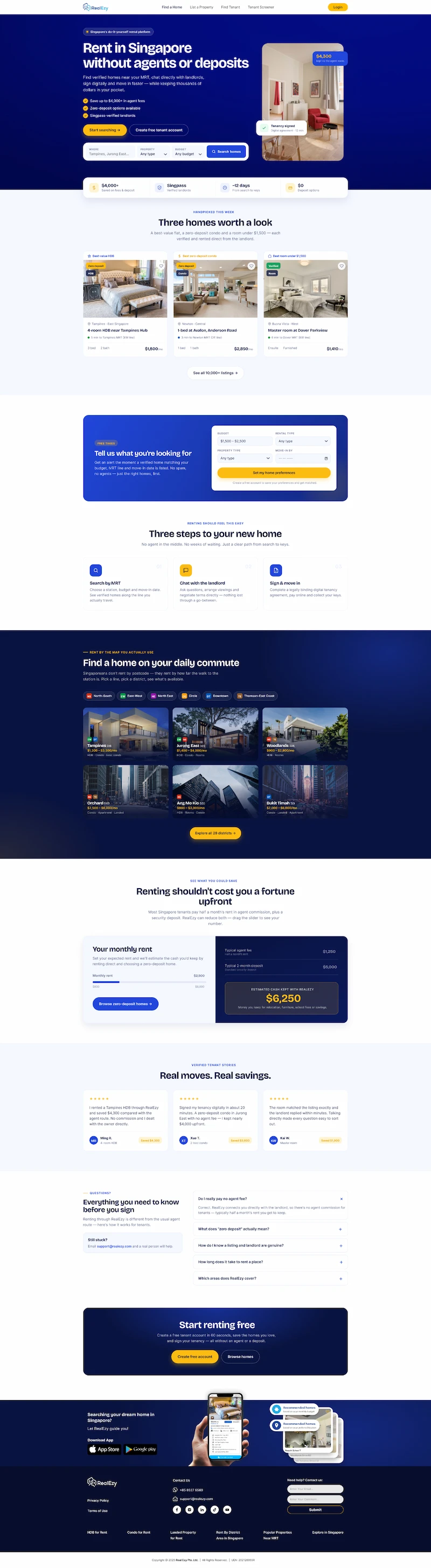 Screenshot of the online rental service platform homepage