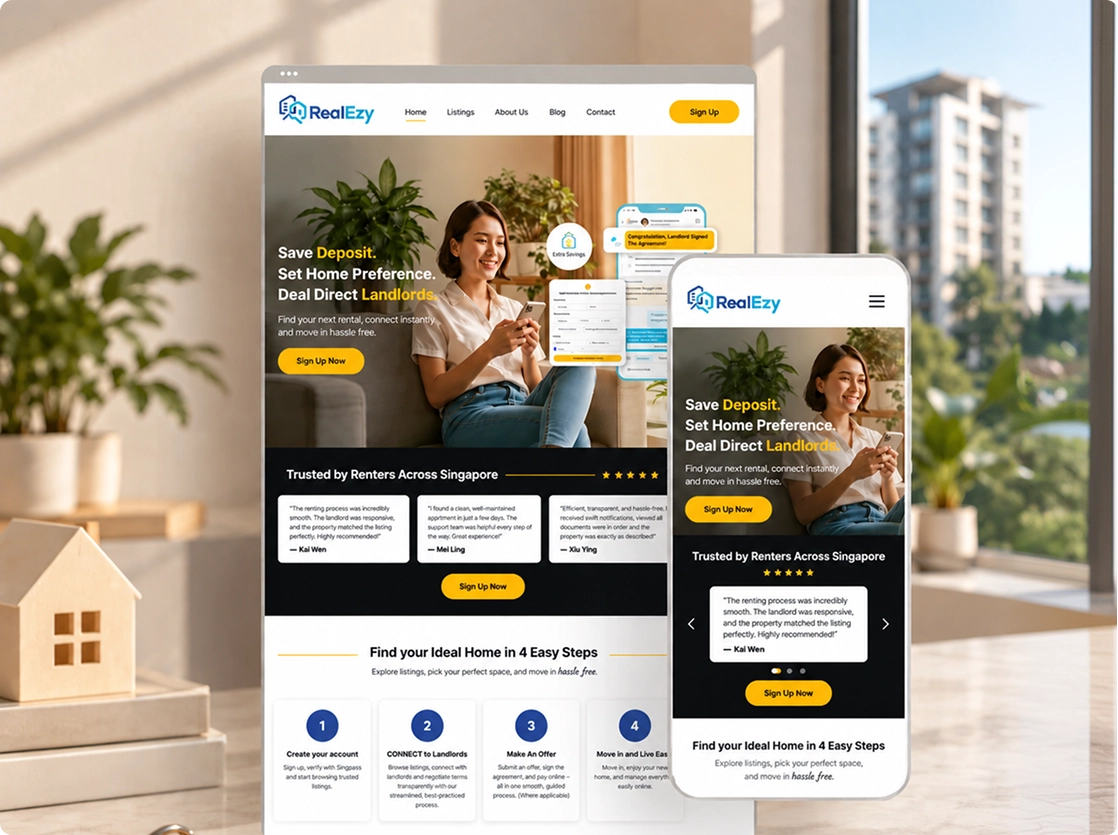Property rental platform homepage shown on a laptop