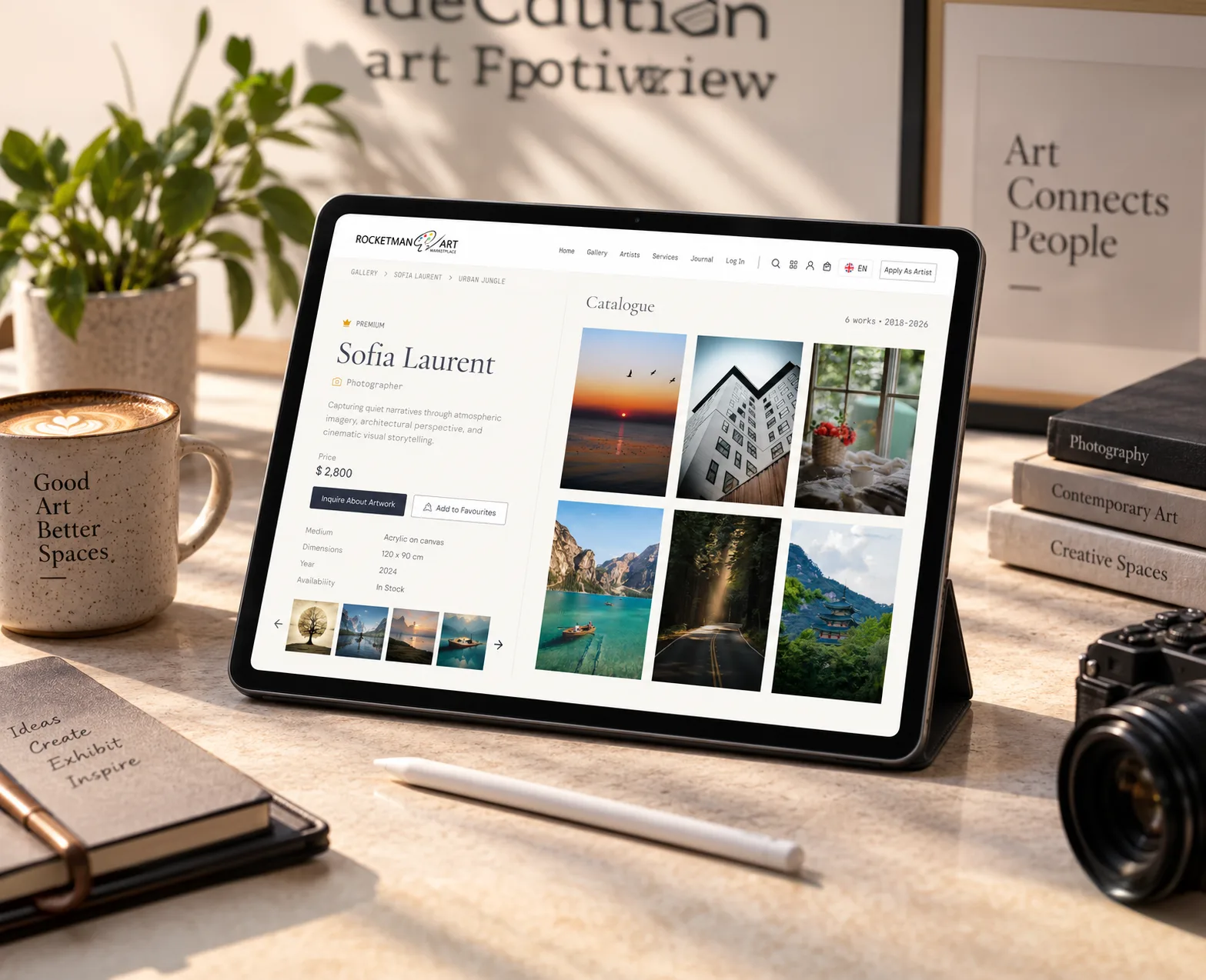 Artist catalogue view shown on a tablet