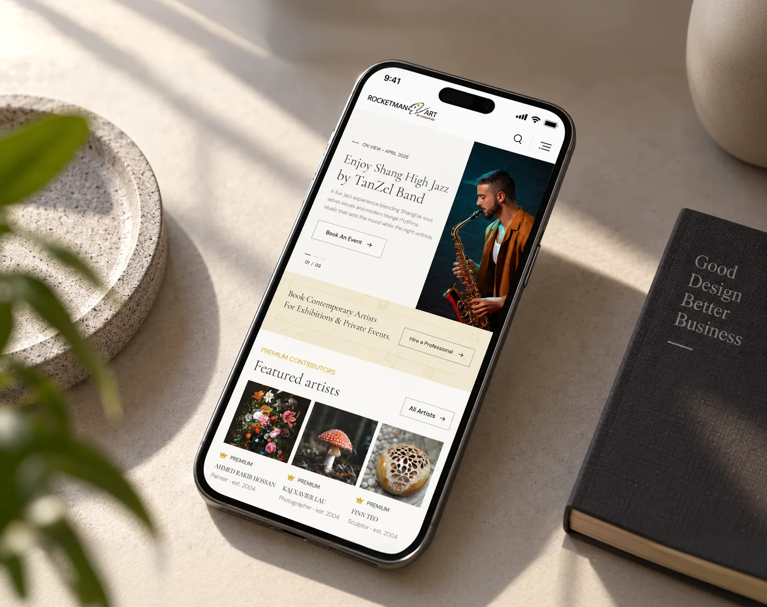 Event booking view shown on a phone
