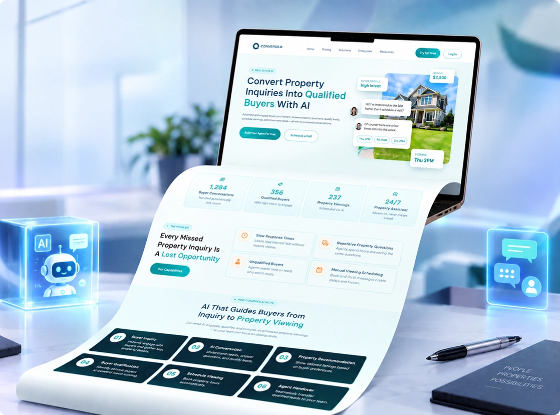 AI customer engagement platform homepage shown on a laptop
