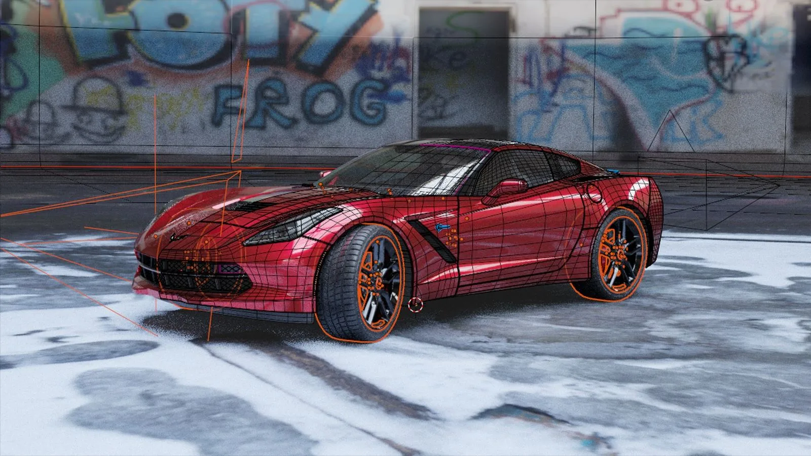 Car wireframe in 3D software