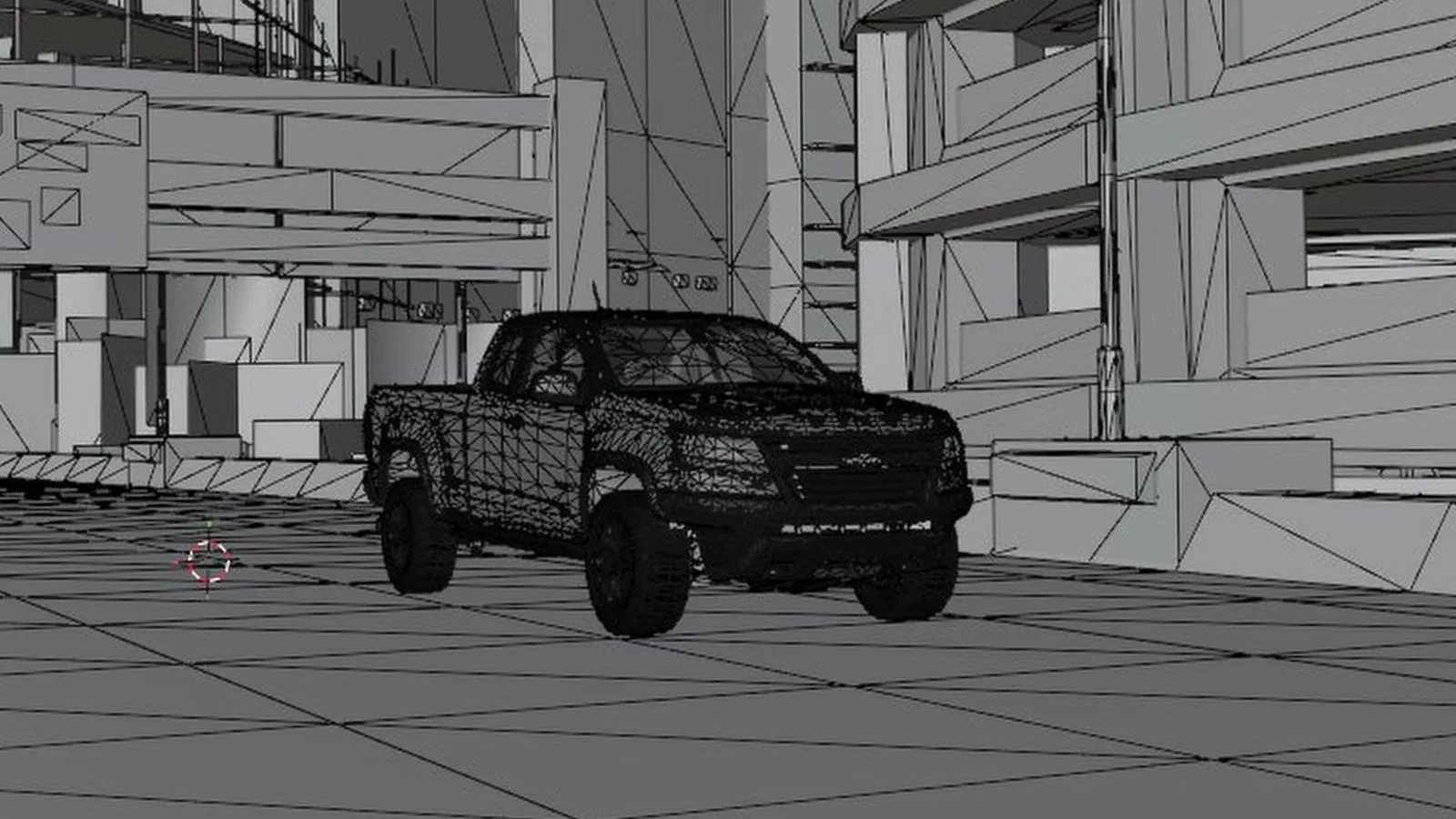 City scene in 3D software before lighting