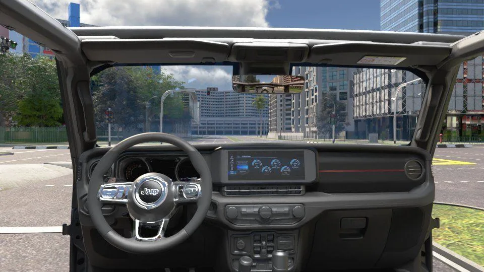 Driver’s view in a sunny city