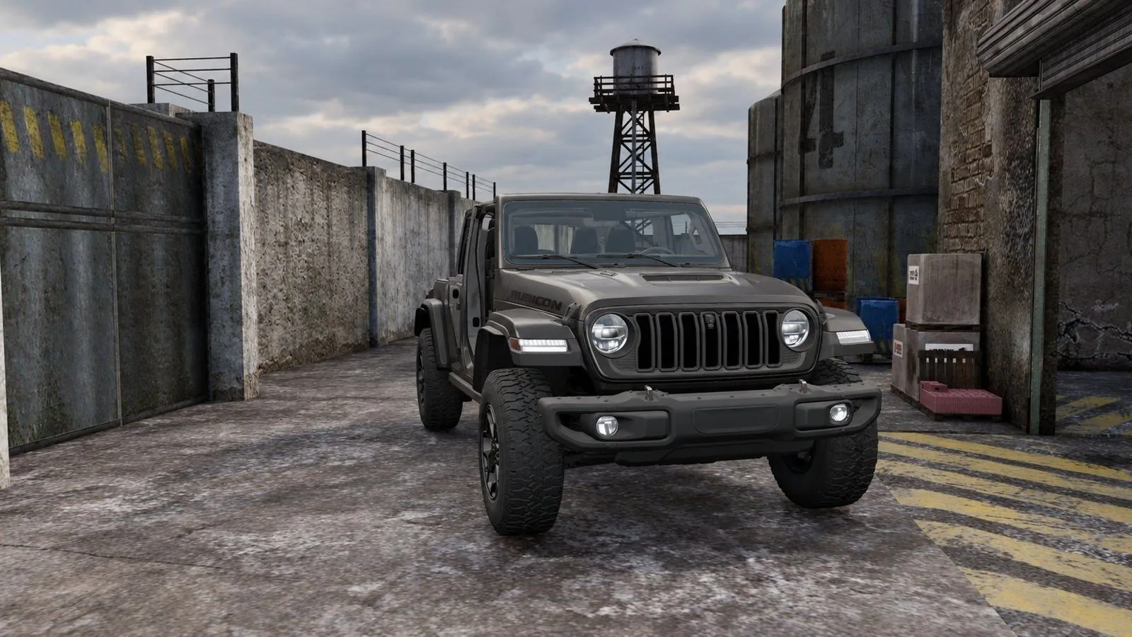 Off-road vehicle in an industrial yard