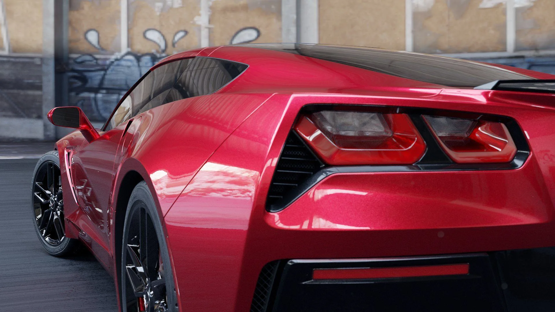 Rear three-quarter view of the red sports car, poster for the real-time 3D viewer