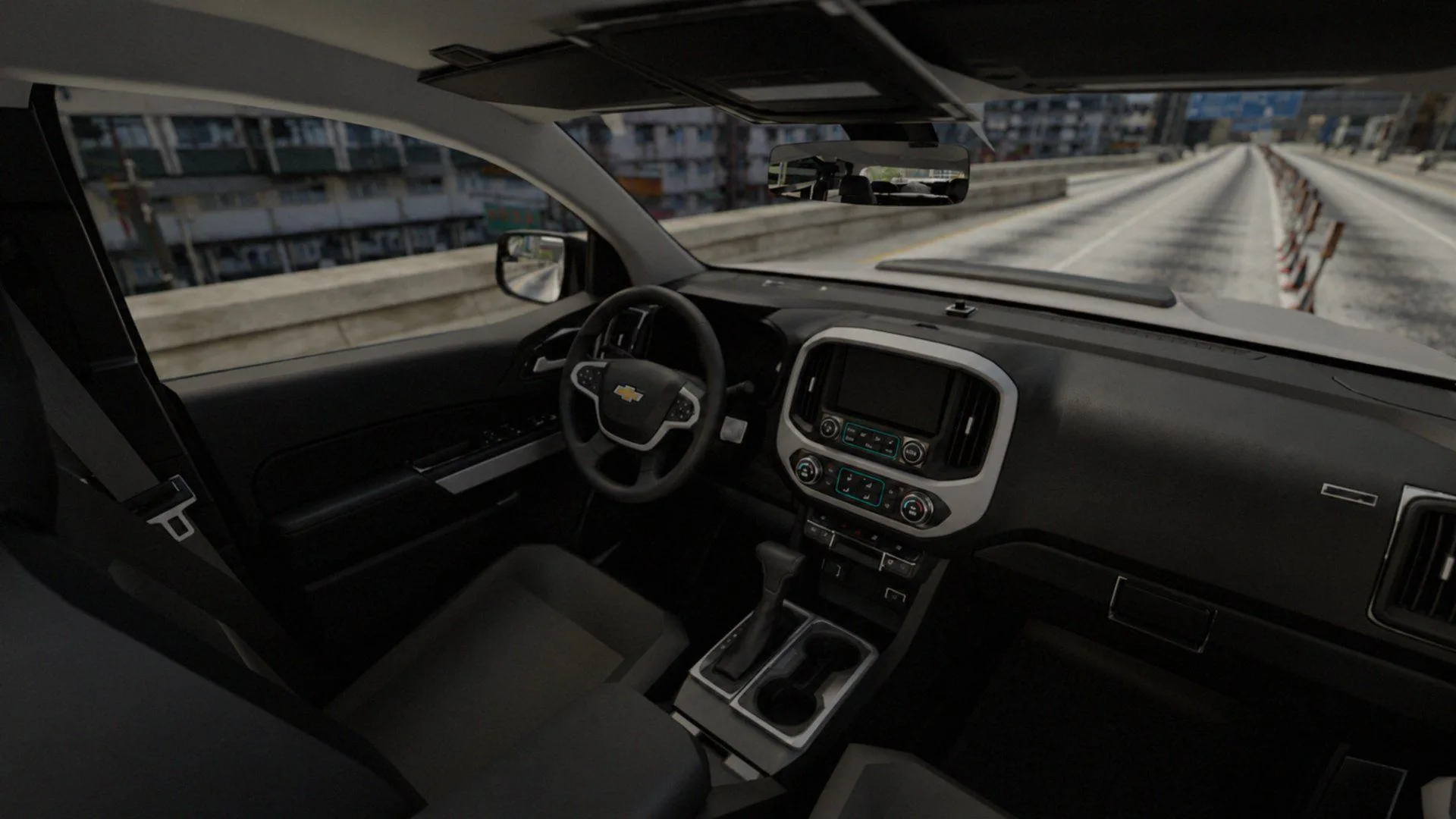 Pickup cabin interior with the centre console in view