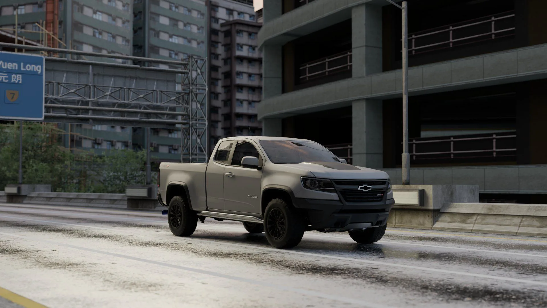 Pickup parked on a city street