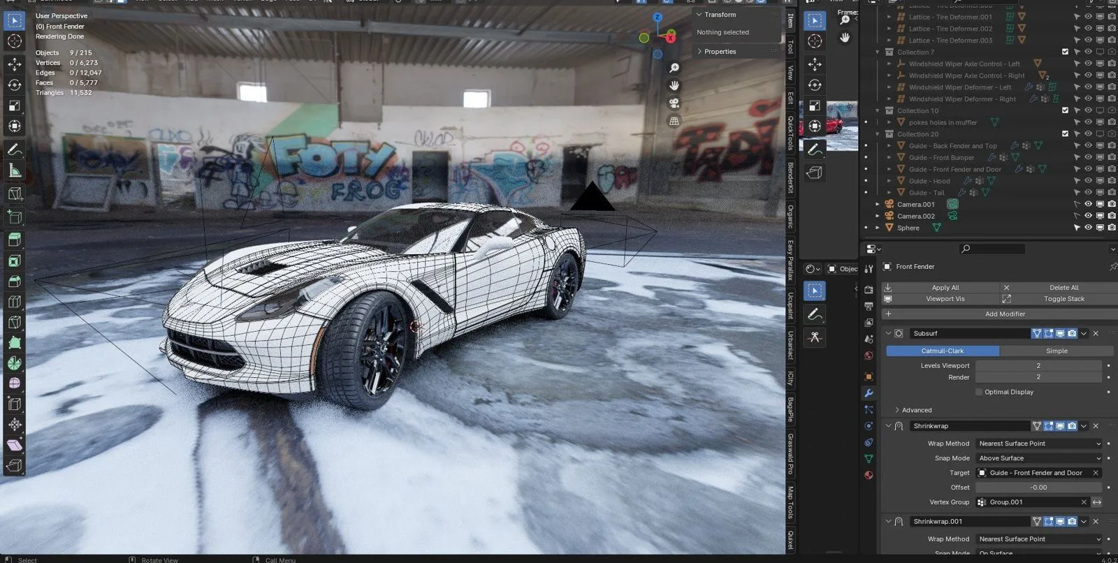 Wireframe of a sports car in 3D software